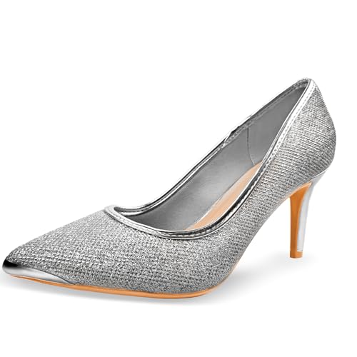 Womens 3 Inch Kitten Heel Pumps Shoes Pointed Toe Wedding Office Prom Glitter Low Heel Dress Work Party Comfortable