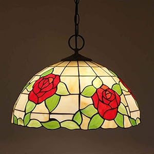 Tiffany Stijl Hanglamp Kamer Site, Glas In Lood Hanglamp 16 Inch Roos Met Doornen Corduroy Fluweel, Plafondlamp 3-Light Restaurants Office Space,Twee