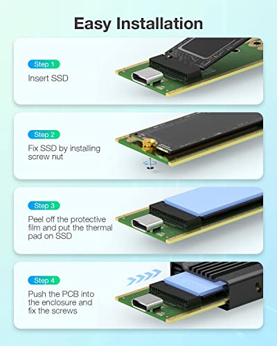 FIDECO M.2 NVME SATA SSD Gehäuse, PCIe USB 3.2 Gen2 10Gbps Festplattengehäuse, Festplatten-Adapter für 2230 2242 2260 2280 M.2 NVMe/SATA SSD von M-Key oder M+B Key, UASP-Unterstützung – Bild 7