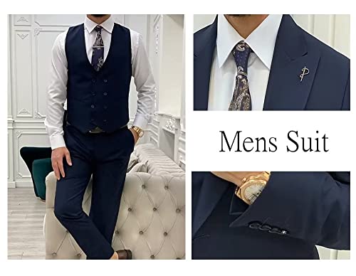 Men's Suit 3 Piece Slim Fit Double Breasetd Vest Blazer Pants Prom Suits Beige4