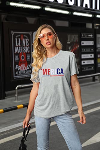 Merica Shirt For Women American Flag Tee Shirts Short Sleeve 4Th Of July Patriotic Shirts Tops #TOP3