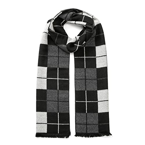 tonten Mens Winter Wool Scarf (White&Black)