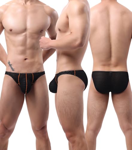 WINDAY Men's Briefs Lace Mesh Low Rise Bikini Briefs Soft Breathable Underwear2