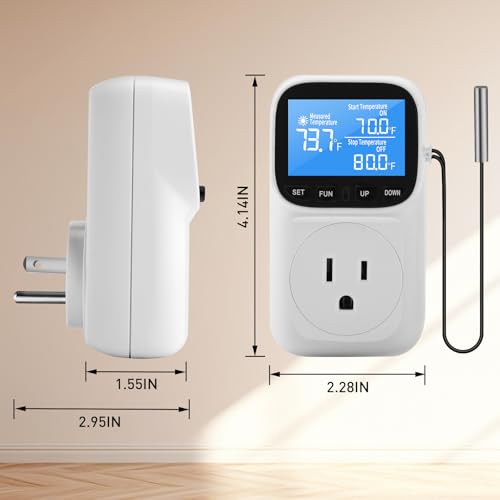 Image of Diymore 1800W Plug in Digital Thermostat Temperature Controller Electric Thermostat Outlet Heating Cooling Control Mode Timer 120V 15A -104 ℉~210 ℉ Greenhouse with Thermostat Pool Thermometer