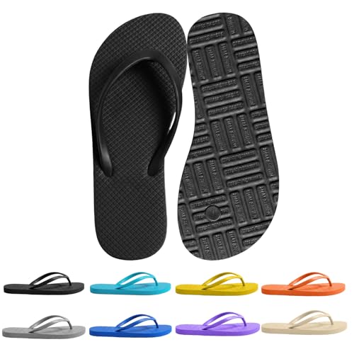 Womens Non-Slip Flip Flops Ultra Lightweight Basic Thongs Rubber Soft Slide Slip-on Shoes Beach Pool Shower Sandals (Black Adult Women 6 Numeric Range UK Footwear Size System 7 Medium)