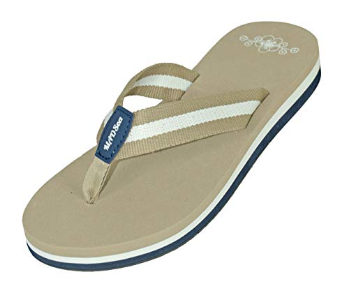 MADSea Summertime High Teenslippers voor dames, beige multi, beige, wit, blauw, 39 EU