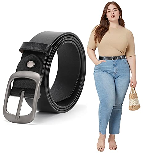 JASGOOD Large Fashion Leather Belt for Women Plus Size - Casual for Jeans, Pants, Dress - Black, Fit Waist Size 48"-52"