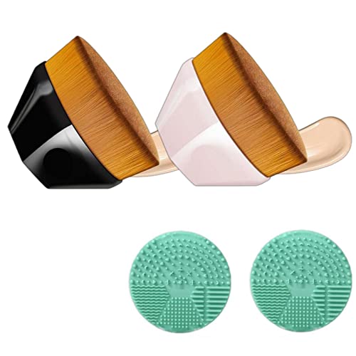 Flat Top Kabuki Foundation Brush, Flawless Mama Makeup Brush, Flat Top High-Density Multifunctional For Flawless Powder Foundation Brush With Storage Case (Black + Pink + Cleaning Pad)