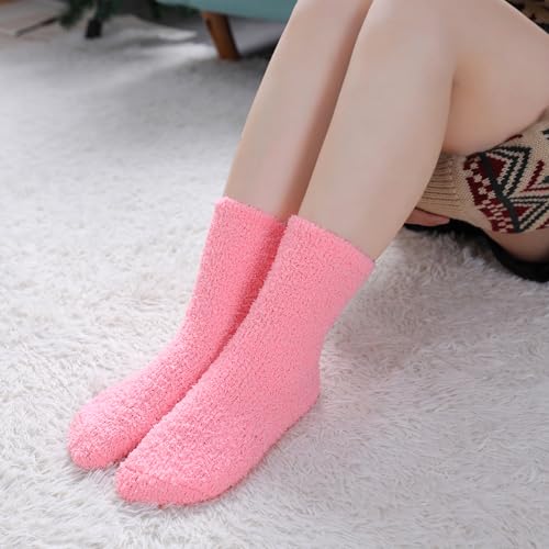 Image of CHOWISH Womens Fuzzy Slipper Socks Super Soft Microfiber Fluffy Cozy Winter Warm Fuzzy Crew Socks