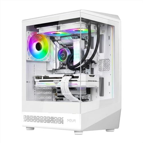 Noua Demon TH100 Case Gaming Mid-Tower ATX | Vetro Temperato Frontale e Laterale | Ventola ARGB PWM 120mm | Strip LED | Liquid Cooling 240mm | GPU fino a 320mm | Type-C | Bianco