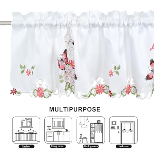 Molaxhome Beautiful Dazzling Embroidered Window Valance,Rod Pocket Valance and Tiers for Home Decor (Red, W58x14L) - Image 3