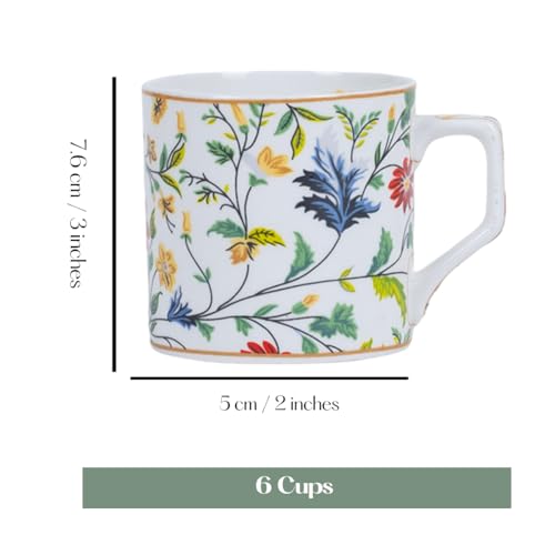 Image of GOLDEN QUEEN'S Handcrafted Floral Tea Cups - Set of 6 | Perfect for Daily Use, Elevate Your Tea and Coffee Experience - Summer Florals
