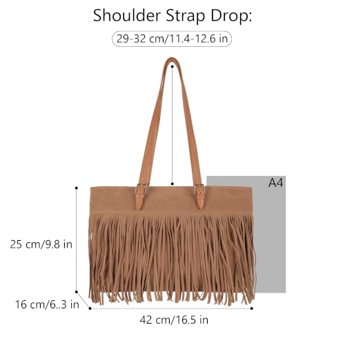 Image of Hoce Women's Leather Fringe Messenger Bag Large Hobo Crossbody Tassel Shoulder Bags, Gift for Mom Wife Girlfriend
