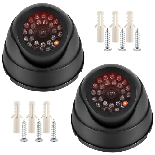 yotutun 2Pcs Camara Falsa de Vigilancia, Cámara Simulada De Seguridad con Luz LED Parpadeante Roja Cámara Disuasoria para Exterior e Interior para Seguridad de Oficina en el Hogar (Negro)