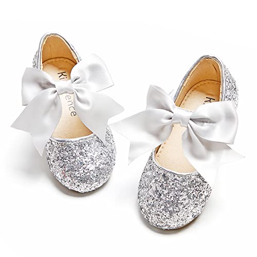 Kiderence Toddler Girls Dress Shoes Little Kids Mary Janes Silver Ballet Flats Toddler 7 #TOP16
