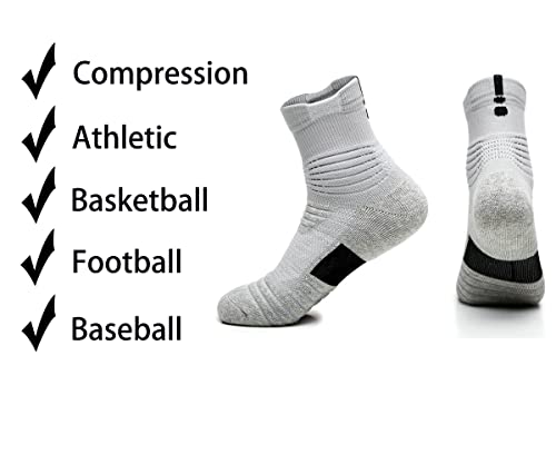 Yoknatt Grey Performance Ankle Athletic Socks Elite Youth Basketball Socks For Mens Womens Boys Girls Teens Active Crew Socks Cushion Sports Golf Cycling Running Compression Socks 3 Pack #TOP1