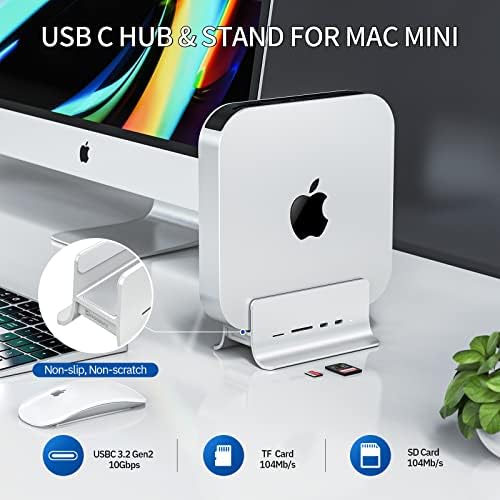 USB C Hub, Minisopuru Mac mini Dock Support M.2 NVMe/SATA SSD, 5 in 1 Stand & Docking Station Accessories with 2 USB C 10Gbps Data, TF& SD, M.2 SSD(Not Included) - 2
