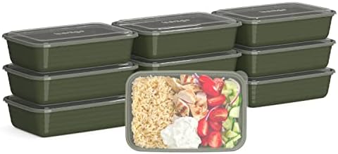 Bentgo® Prep 1-Compartment Containers - 20-Piece Meal Prep Kit with 10 Trays & 10 Custom-Fit Lids - Durable Microwave, Freezer, Dishwasher Safe Reusable BPA-Free Food Storage Containers (Khaki Green)
