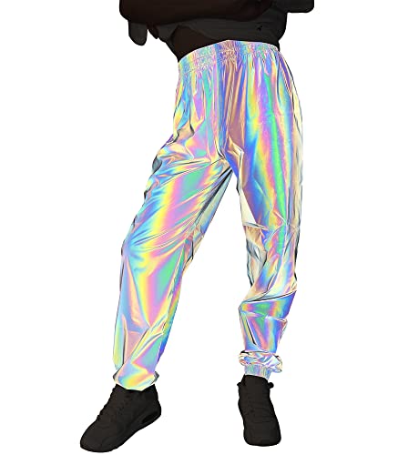 Amazon.com: LZLRUN Women Rainbow Reflective Pants Rave Hip Hop