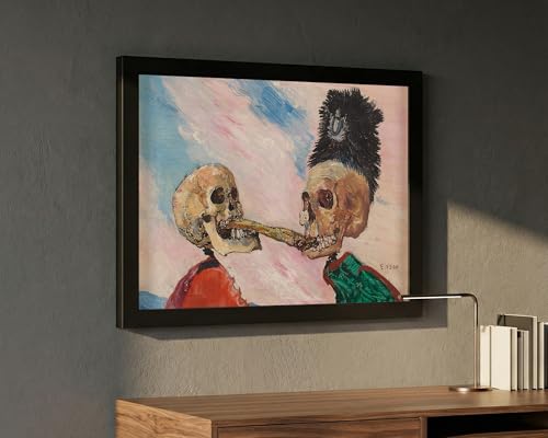 Skeletons Fighting Over A Pickled Herring, 1891 James Ensor Canvas Canvas Framed Posters Wall Art Bedroom Office LiveRoom Decor (18Lx12W,BFramed)