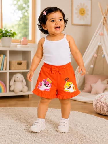 Image of BODYCARE KIDS Infant Baby Girls Cotton Antiviral Printed Shorts | Soft Breathable Elastic Waist Casual for Toddlers & Infants | Comfortable Summer Baby Bottoms for Girls