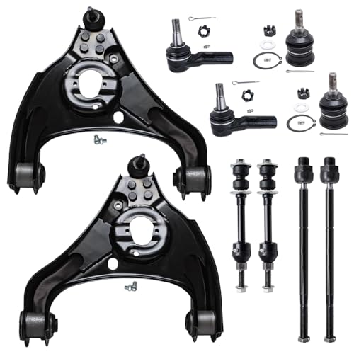 Image of Detroit Axle - Front Lower Control Arms Ball Joints Sway Bar Links Inner Outer Tie Rods Replacement for 2006-2012 Dodge Ram 1500 RWD - 10pc Set