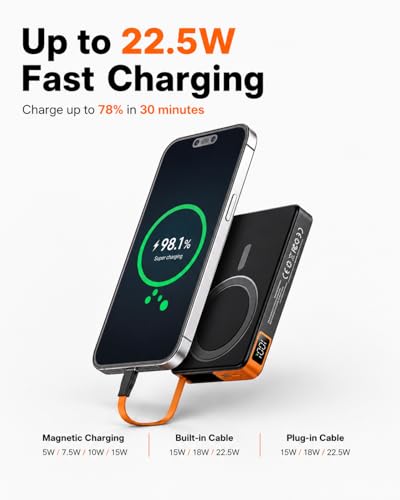 Image of for Magsafe Power Bank iPhone, USB C Magnetic Portable Charger Fast Charging Built in Cable, 10000mAh Wireless Battery Pack for iPhone17 /16 /15 /14 /13 /12, Travel & Daily Use Essentials Powerbank