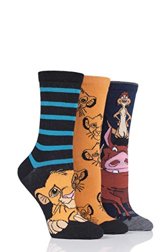 SockShop Damen The Lion King Baumwollsocken Packung mit 3 Gemischt 37-42