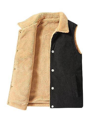 Perbai Mens Winter Warm Fleece Vest Button Down Lapel Sherpa Lined Corduroy Sleeveless Jackets2