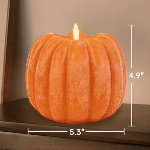 Image of Fall Decorations for Home - Fall Decor - Flickering Flameless Wax Pumpkin LED Candle with Timer Remote Control- Thanksgiving Gifts - Autumn Farmhouse Rustic Harvest Decor for Tiered Tray Table Indoor