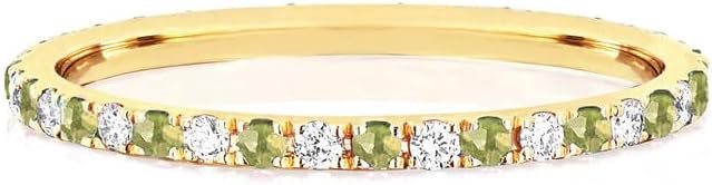 Round Cut Green Peridot & White Diamond Full Eternity Ring For Women, 14K Gold Plated 925 Silver September Birthstone Green Peridot Full Eternity Wedding Anniversary Matching Band