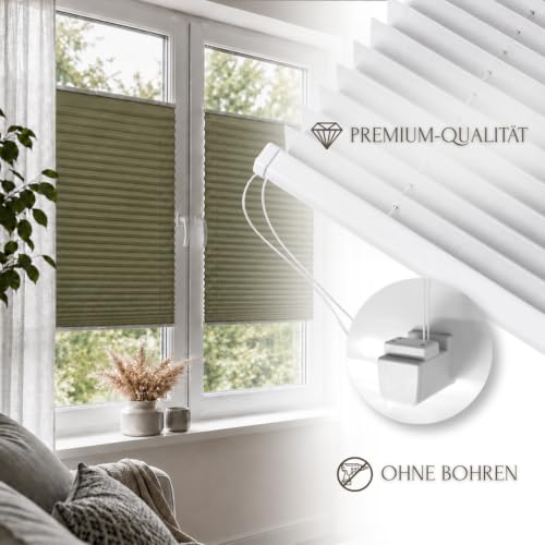 Home-Vision Premium Plissee ohne Bohren Klemmfix Olive B140 x H80cm – Ansicht 3