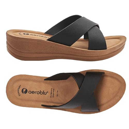 Image of AEROBLU Cushion Comfort Mid Heel Slippers for Women | Classic Cross Strap Design | Comfortable Padded Footbed | Anti-Skid & Durable Heel Slippers for Girls | Ideal for Party, Ethnic and Daily wear