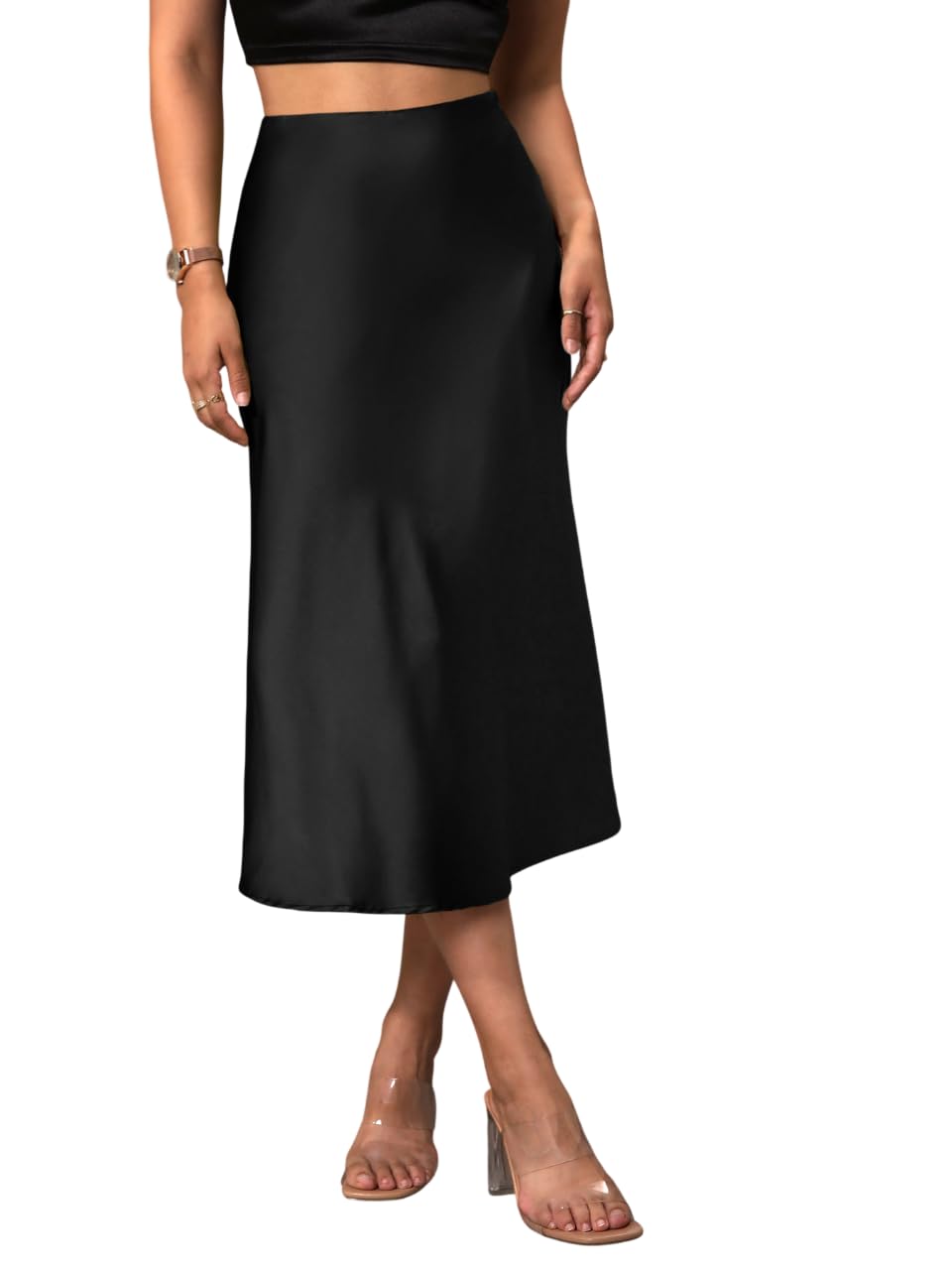Women’s Satin Midi Skirt High Waist Elegant A-Line Slip Skirt | Soft Silky Casual