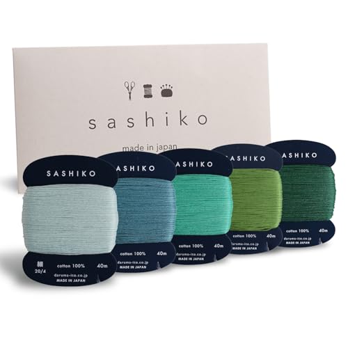 Image of DARUMA Sashiko Thread 100% Cotton Card Type (43.7 yd) x 5 Colors with English Manual, Sewing & Embroidery Value Set (Komorebi)