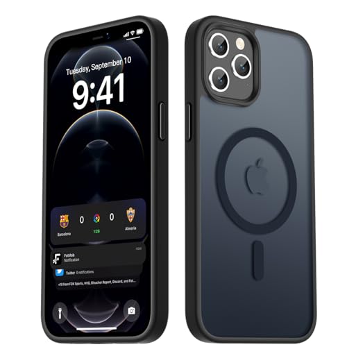 LATVIN for iPhone 12 Pro Max Case, Magnetic Phone Cover, Compatible with MagSafe, Military Grade Protection, Translucent Matte Frosted Back, Black