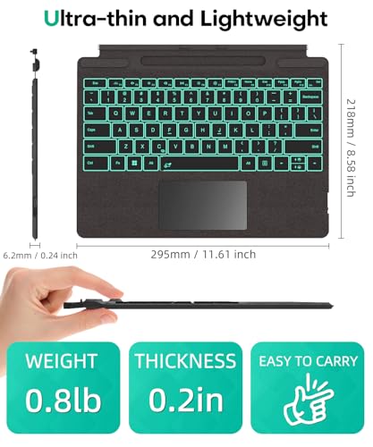 Image of Surface Pro Keyboard, Wireless Type Cover for Microsoft Surface Pro 11 /10 /9 /8 /X, 7 Color Backlit Bluetooth Ultra-Slim Portable Magnetic Keyboard with Trackpad, Rechargeable Battery, Windows