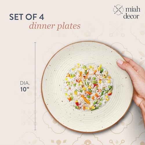 Image of miah decor Dinner Plates Ceramic Set of 6 (10 Inch) | Handcrafted Stoneware Ribbed Off White Matte Finish Plate for Dining & Gifting | Microwave & Dishwasher Safe