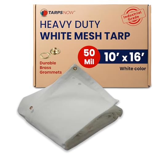 Tarps Now 10' x 16' White Heavy Duty Mesh Tarp with Brass Grommets - UV Resistant Reflective White...