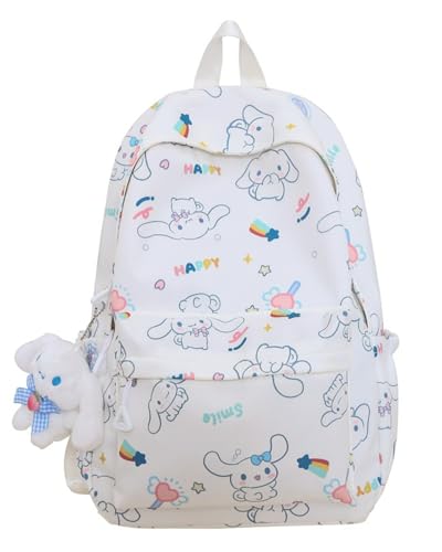 Print Backpack - Stylish and Versatile Canvas Shoulder Bag for Adventures comes with 1 pcs accessory (White,Pendant included)