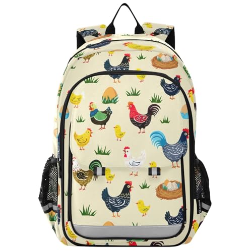 ODAWA Mochila amarela Cute Farm Chickens para crianças, trilhas, 43 cm, mochila infantil