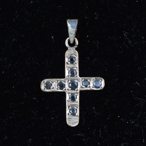 Pendentif croix saphir argent 925 pierre septembre maman - 3
