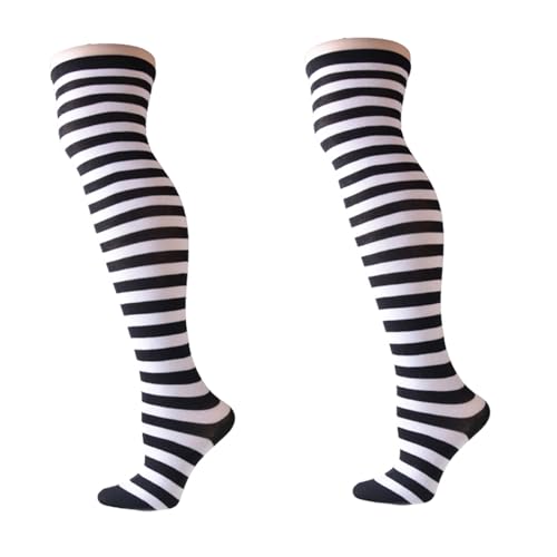 Image of Womens Thigh High Socks Athletic Stripe Cute Colorful Over the Knee High Sock Colorful Long Tube Sock