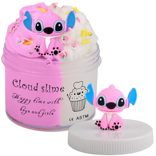 Pink Scented Cloud Slime,Large Peach Add Ins Charms and Non-Sticky, Stress Relief Scented Slime Toy for Kids Education, Party Favor and Birthday Gifts (7oz 200ML)