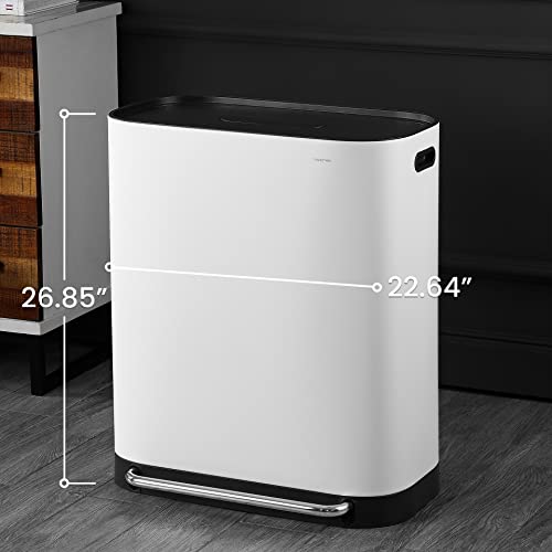 happimess HPM1014C Beni Kitchen 16-Gallon Double-Bucket Step-Open Trash Can with Soft-Close Lid, Modern, Minimalistic, Fingerprint Proof for Home, Kitchen, Laundry Room, Office, Bathroom, White - Thumbnail 3