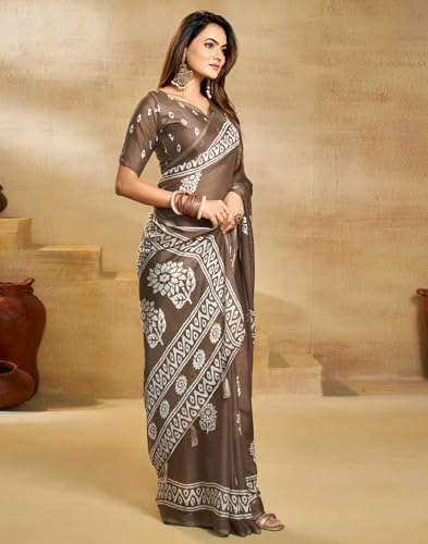 Image of SIRIL Women's Georgette Printed Saree with Unstitched Blouse Piece
