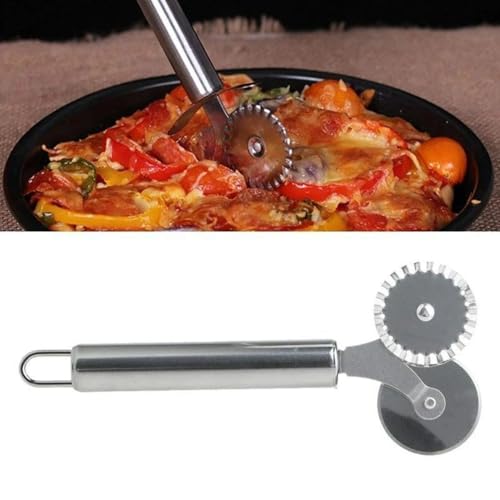 Image of Pastry Pizza Cutter Stainless Steel Double Wheel Multi,Stainless Steel Single /Double Roller Pizza Slicer Wheel Cutters
