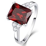 Bonlavie Ruby Engagement Rings for Women 925 Sterling Silver Rings with 10x8mm Emerald Cut Red Gemstone Birthstone Ring for Valentines Thanksgiving Day Size P 1/2