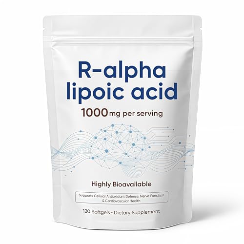 MKSUVGQ Alpha Lipoic Acid 1000mg with Coconut Oil ALA Supplement for Antioxidant Support Cellular Wellness & Healthy Aging Gluten-Free 120 Softgels(1pcs)
