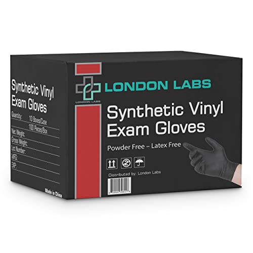 London Labs Black Synthetic Vinyl Exam Gloves Powder Free And Latex Free (Medium, 1000 Count) #TOP20